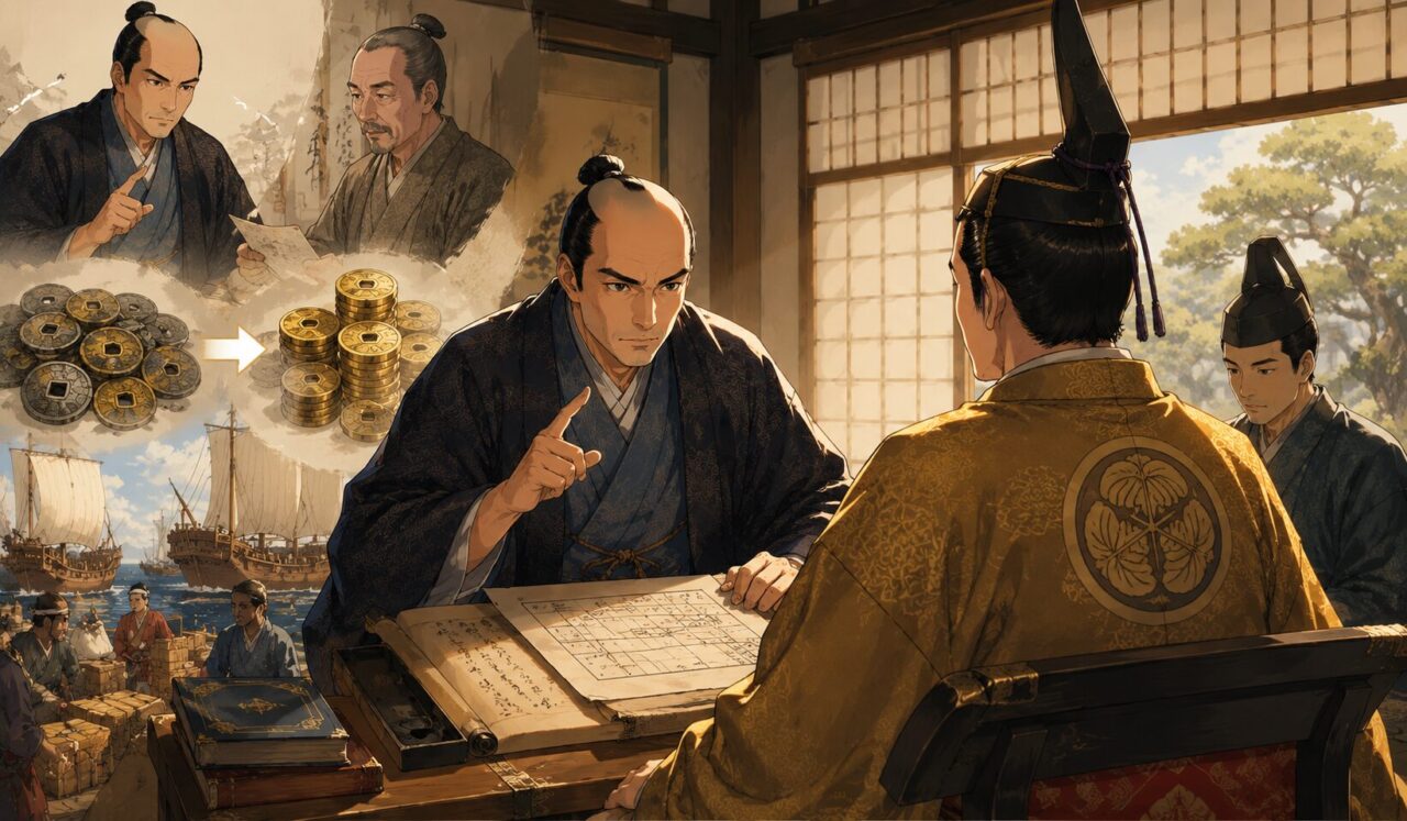 『新井白石』の生涯やエピソードを象徴するイラスト