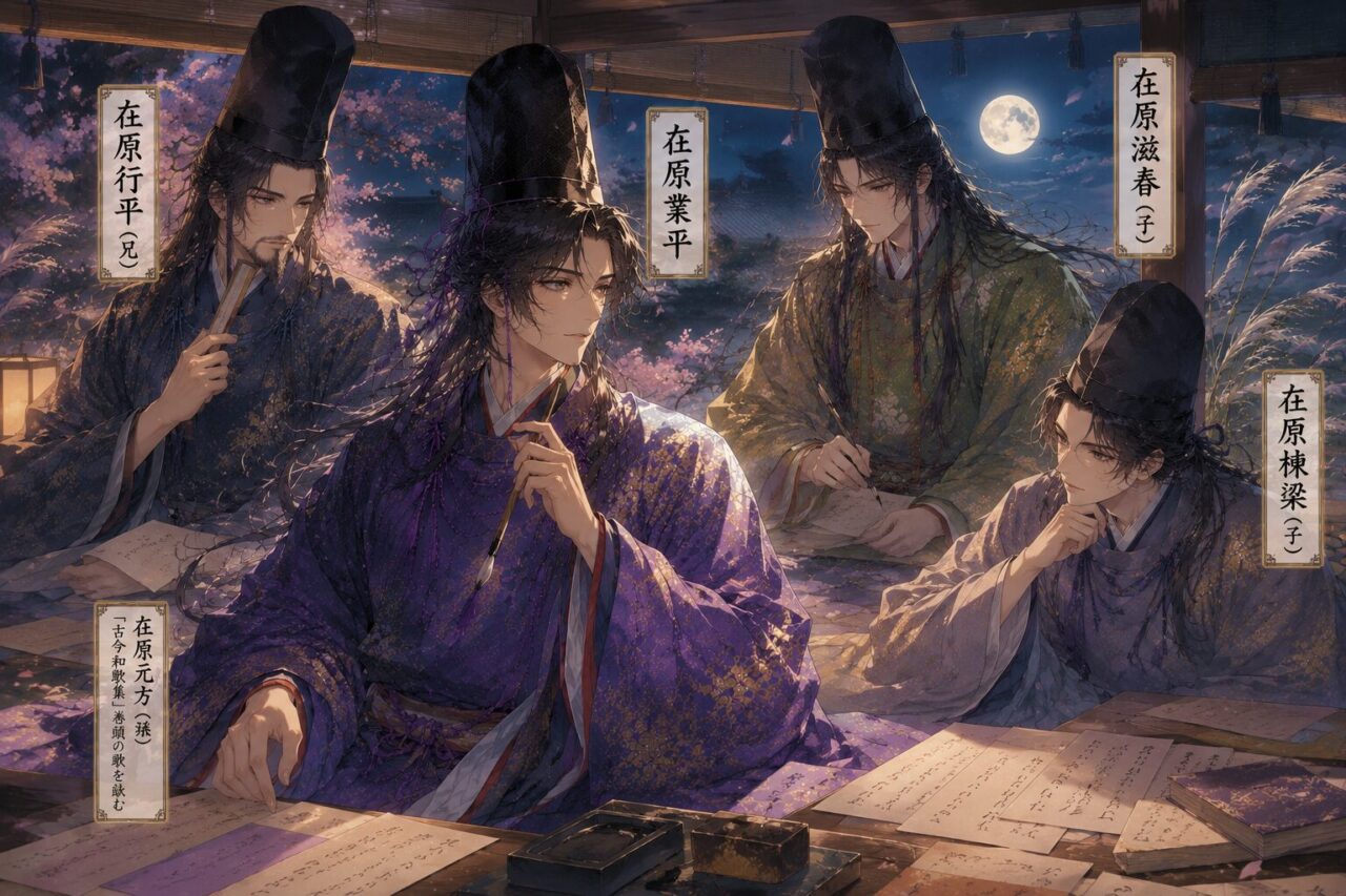 在原業平の生涯やエピソードを象徴するイラスト