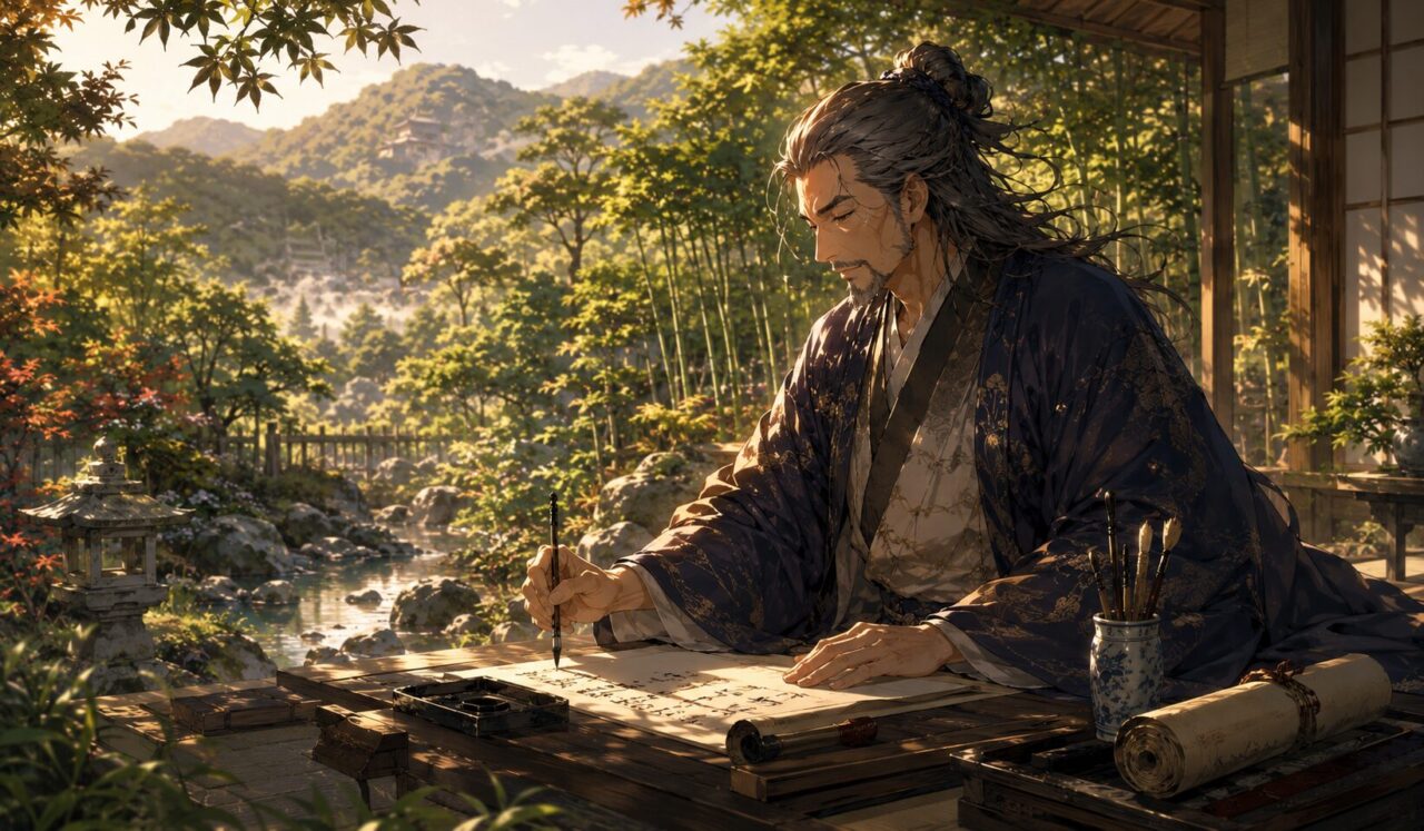 石川丈山の生涯やエピソードを象徴するイラスト
