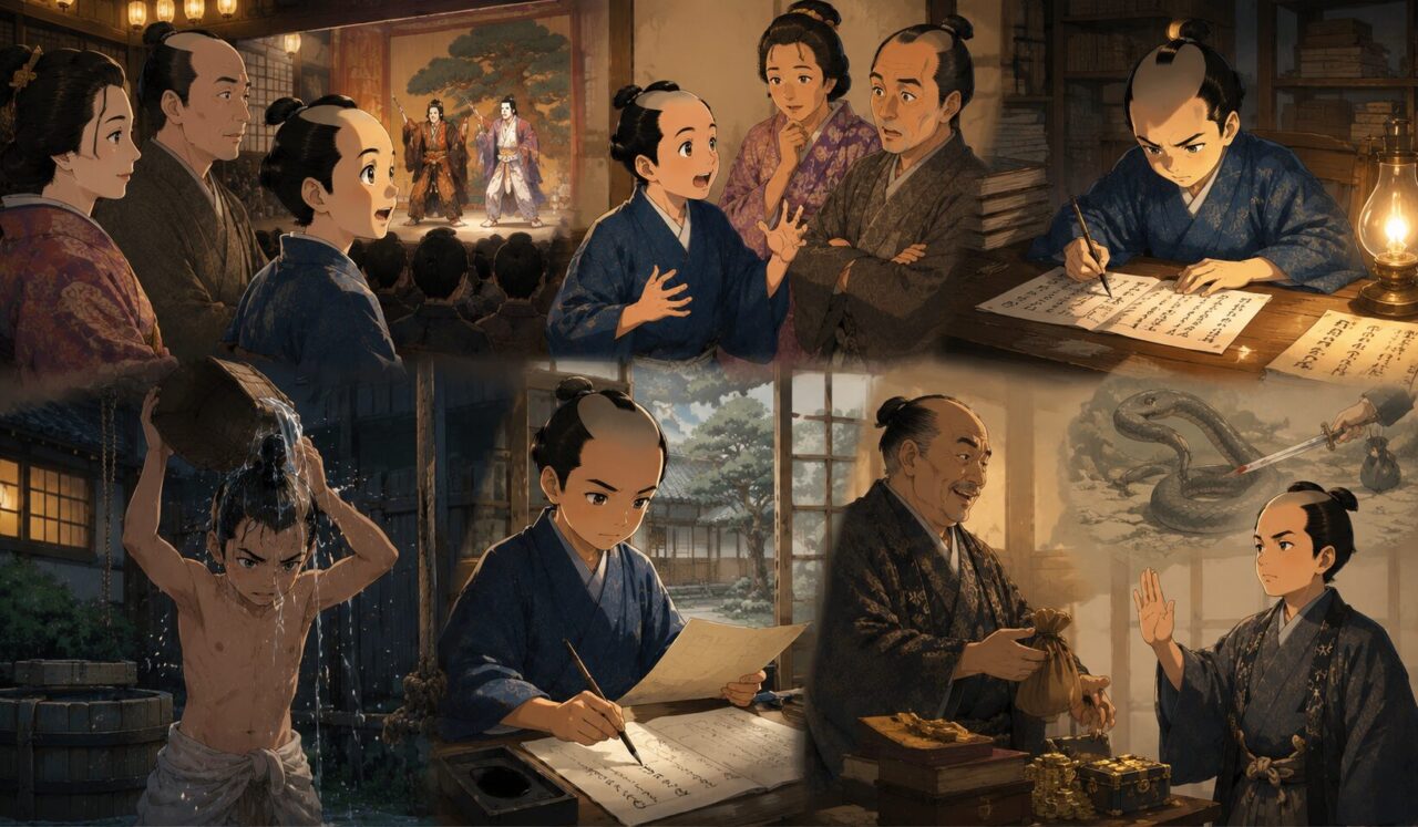『新井白石』の生涯やエピソードを象徴するイラスト