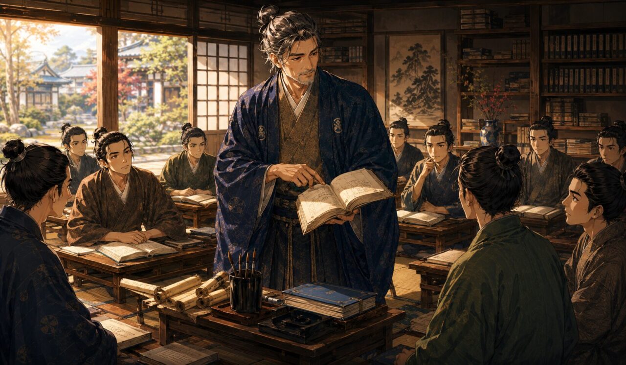 伊藤仁斎の生涯やエピソードを象徴するイラスト