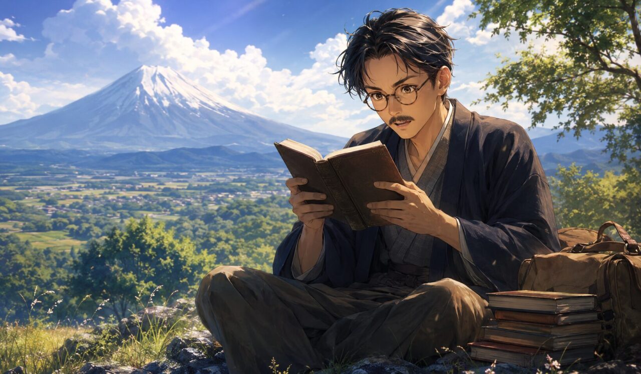 内田魯庵の生涯やエピソードを象徴するイラスト