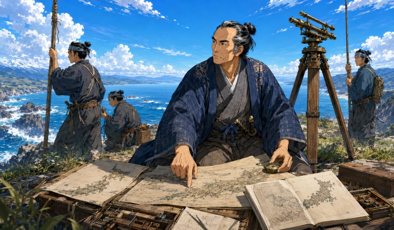 伊能忠敬の生涯やエピソードを象徴するイラスト