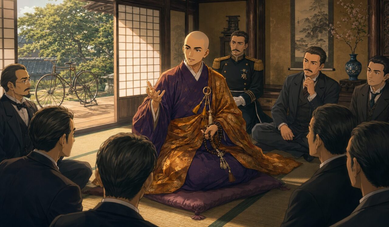 雲照律師の生涯やエピソードを象徴するイラスト