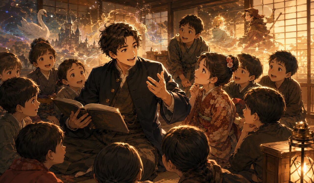 巖谷小波の生涯やエピソードを象徴するイラスト