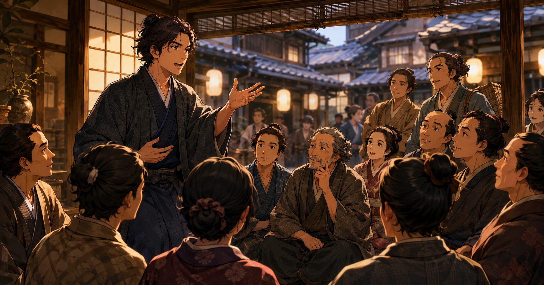 石田梅岩の生涯やエピソードを象徴するイラスト