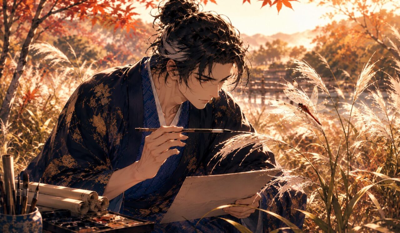 喜多川歌麿の生涯やエピソードを象徴するイラスト