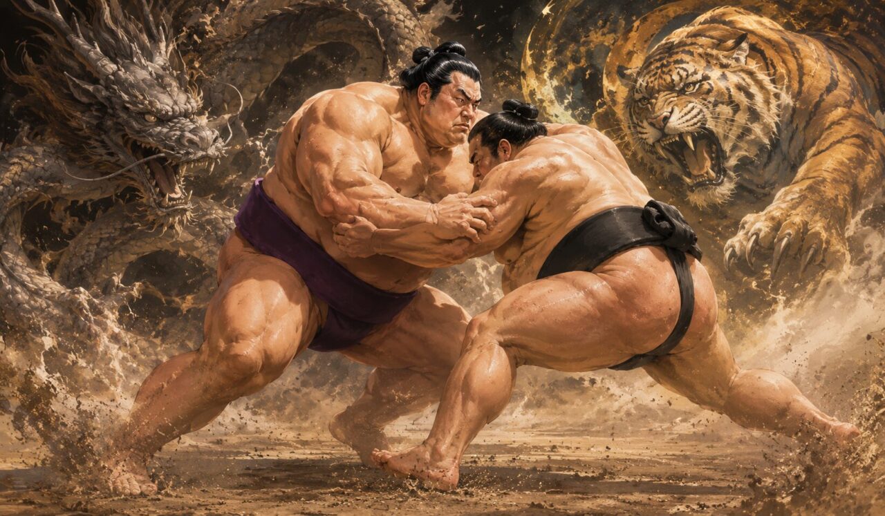 梅ヶ谷藤太郎の生涯やエピソードを象徴するイラスト