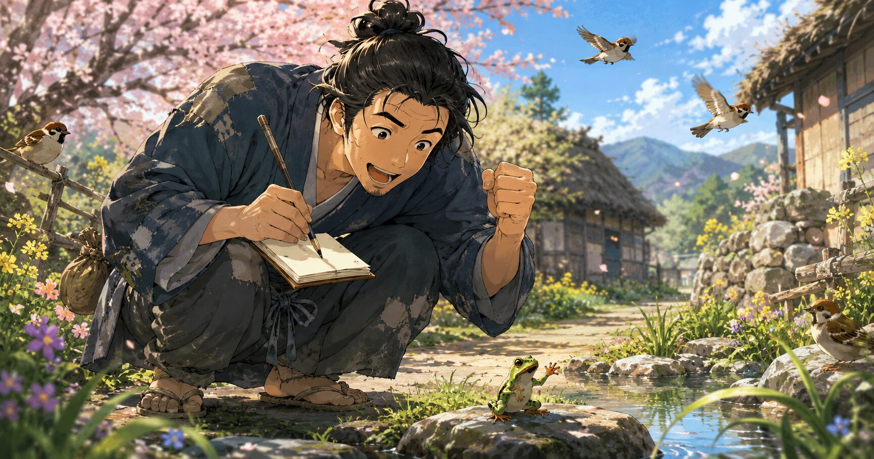 小林一茶の生涯やエピソードを象徴するイラスト