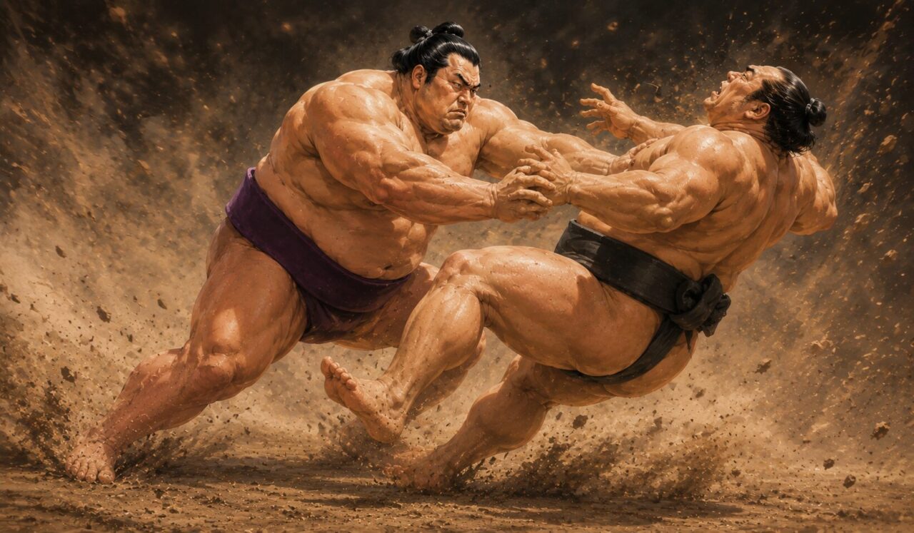 梅ヶ谷藤太郎の生涯やエピソードを象徴するイラスト
