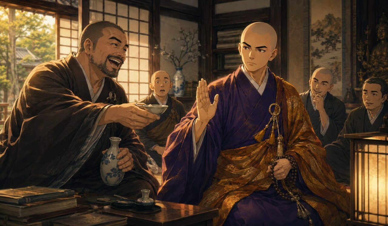 雲照律師の生涯やエピソードを象徴するイラスト