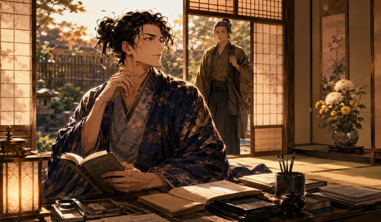 井原西鶴の生涯やエピソードを象徴するイラスト