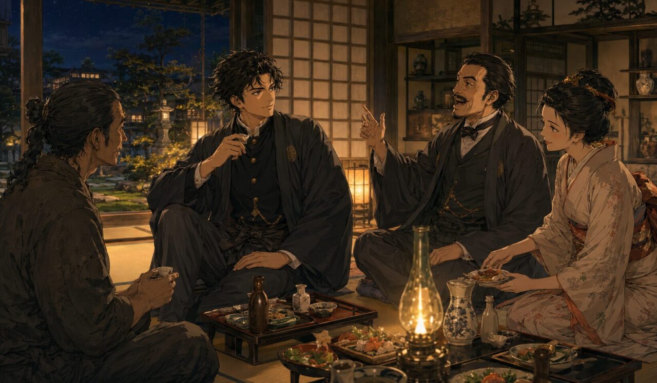 大江卓の生涯やエピソードを象徴するイラスト