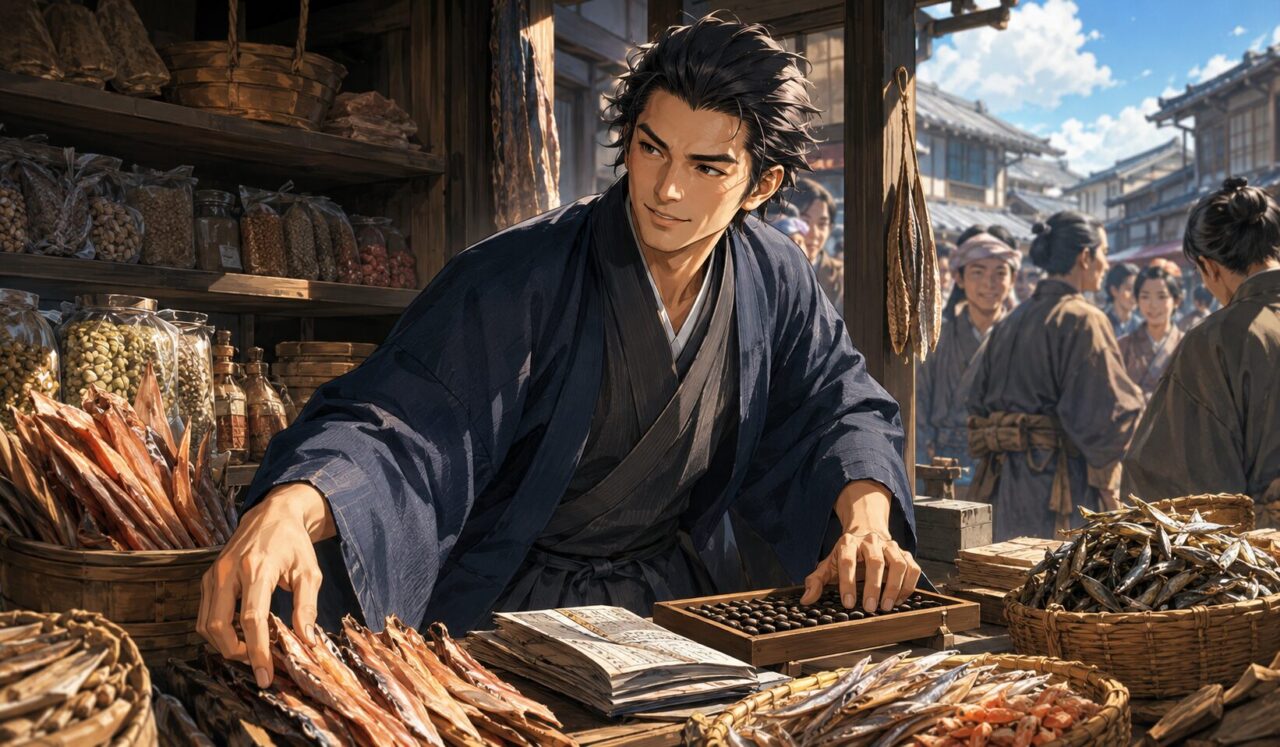 大倉喜八郎の生涯やエピソードを象徴するイラスト