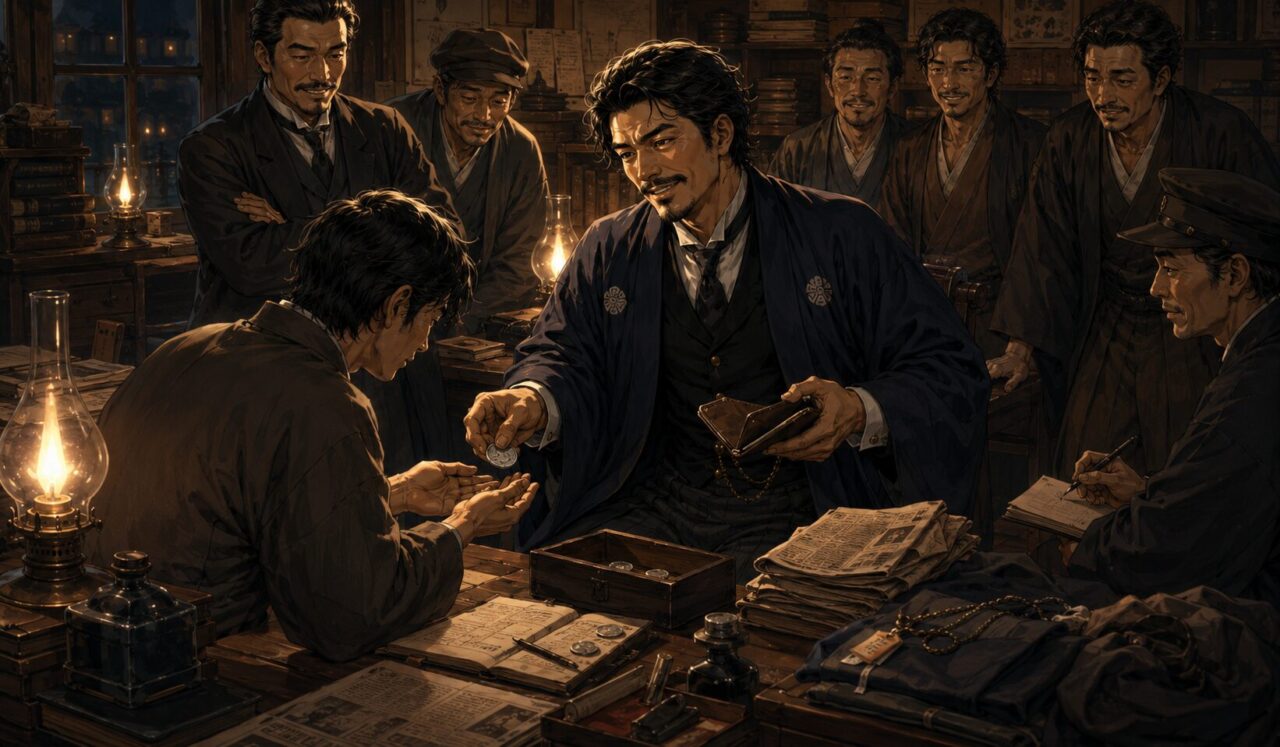 大井憲太郎の生涯やエピソードを象徴するイラスト