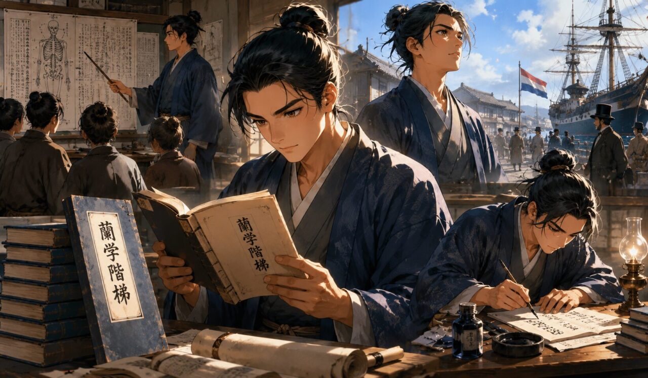 大槻玄沢の生涯やエピソードを象徴するイラスト