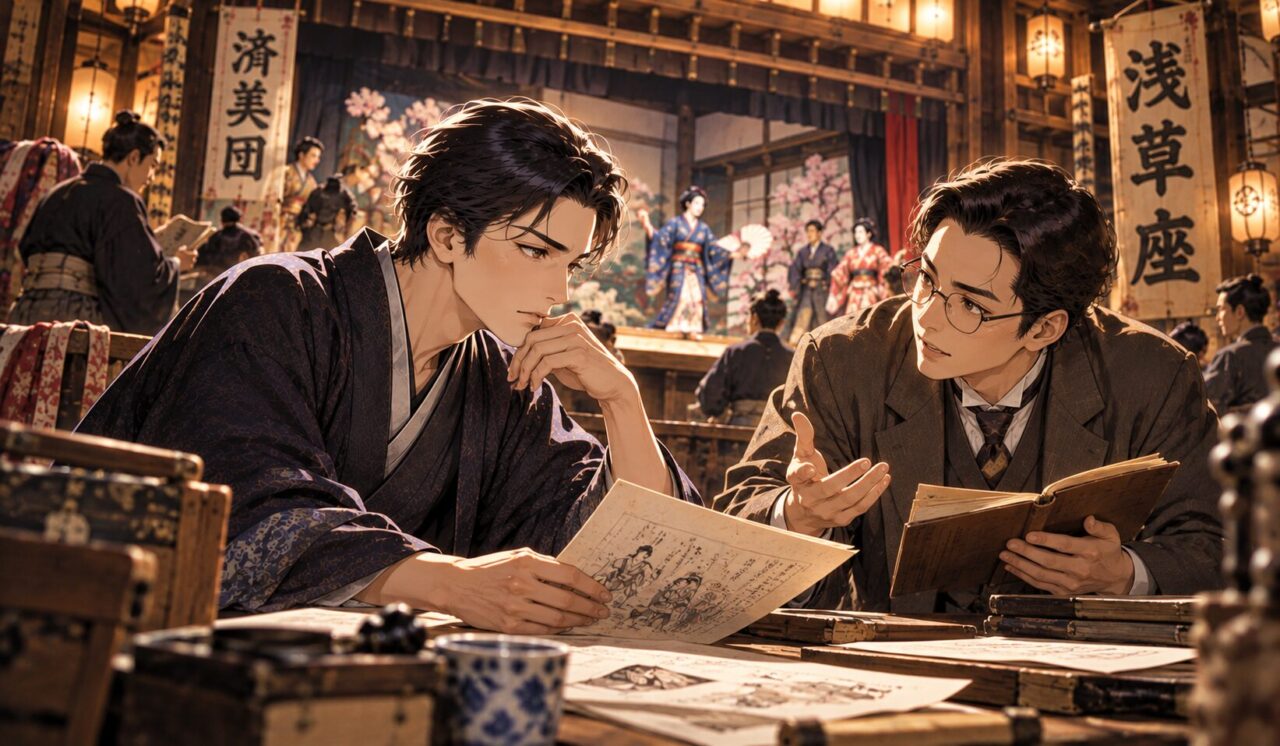伊井蓉峰の生涯やエピソードを象徴するイラスト