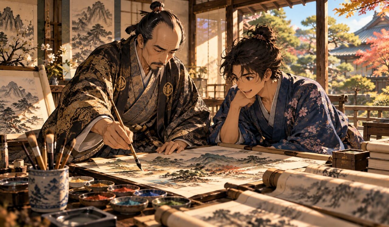 池大雅の生涯やエピソードを象徴するイラスト